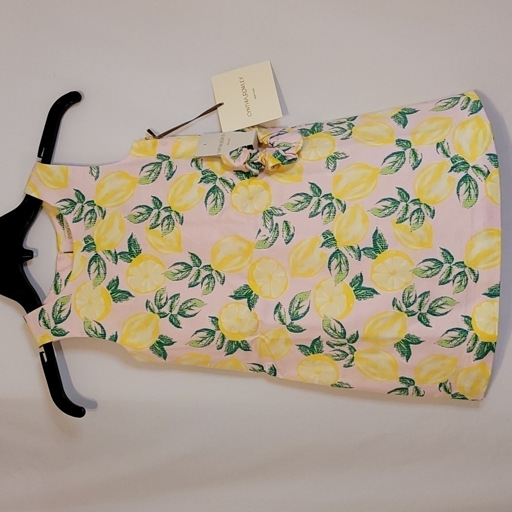 𝅺Cynthia Rowley Little Girls Sleeveless Lemon Print Dress With Hair Tie